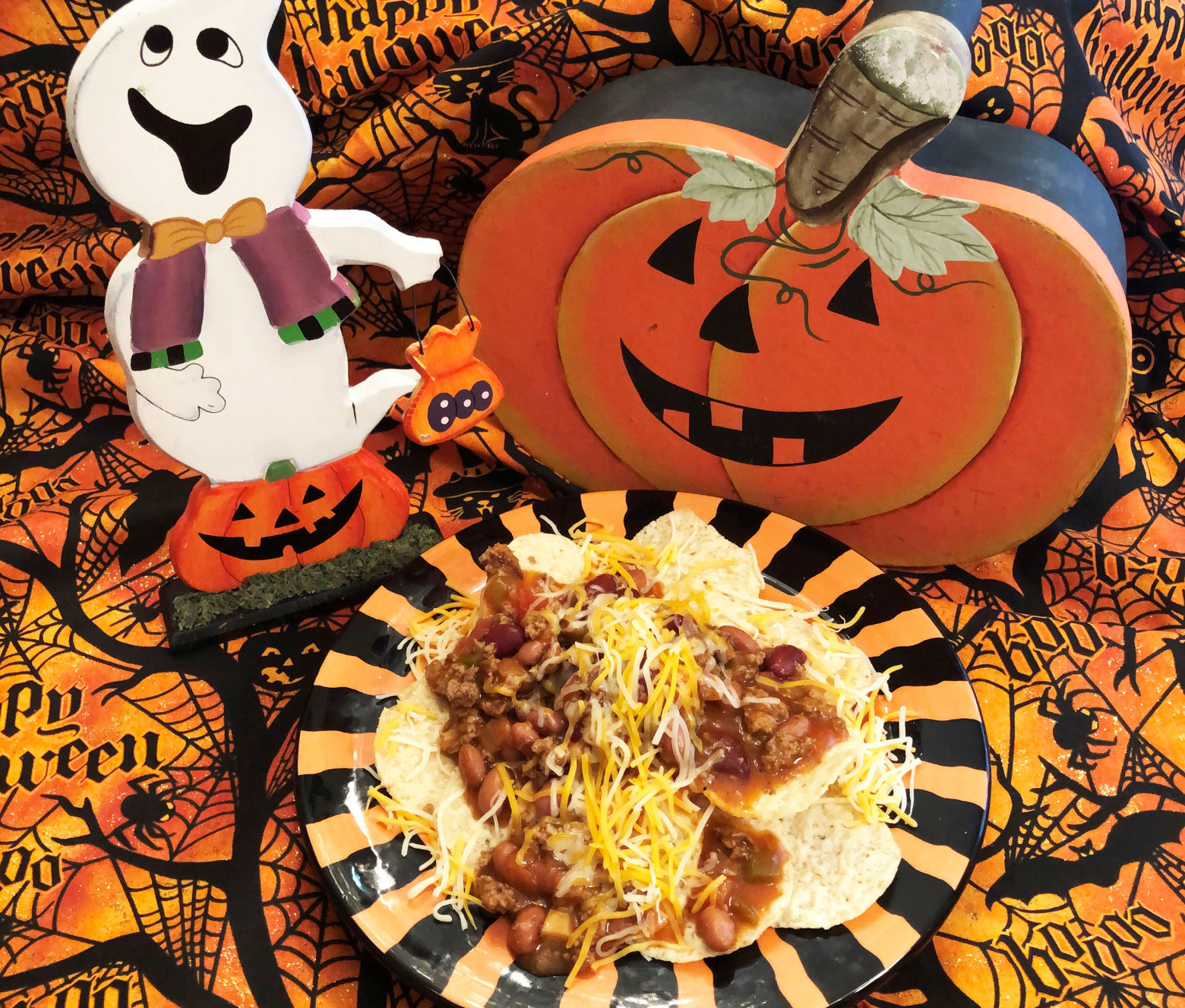 Chili Cheese Spiderweb Nachos